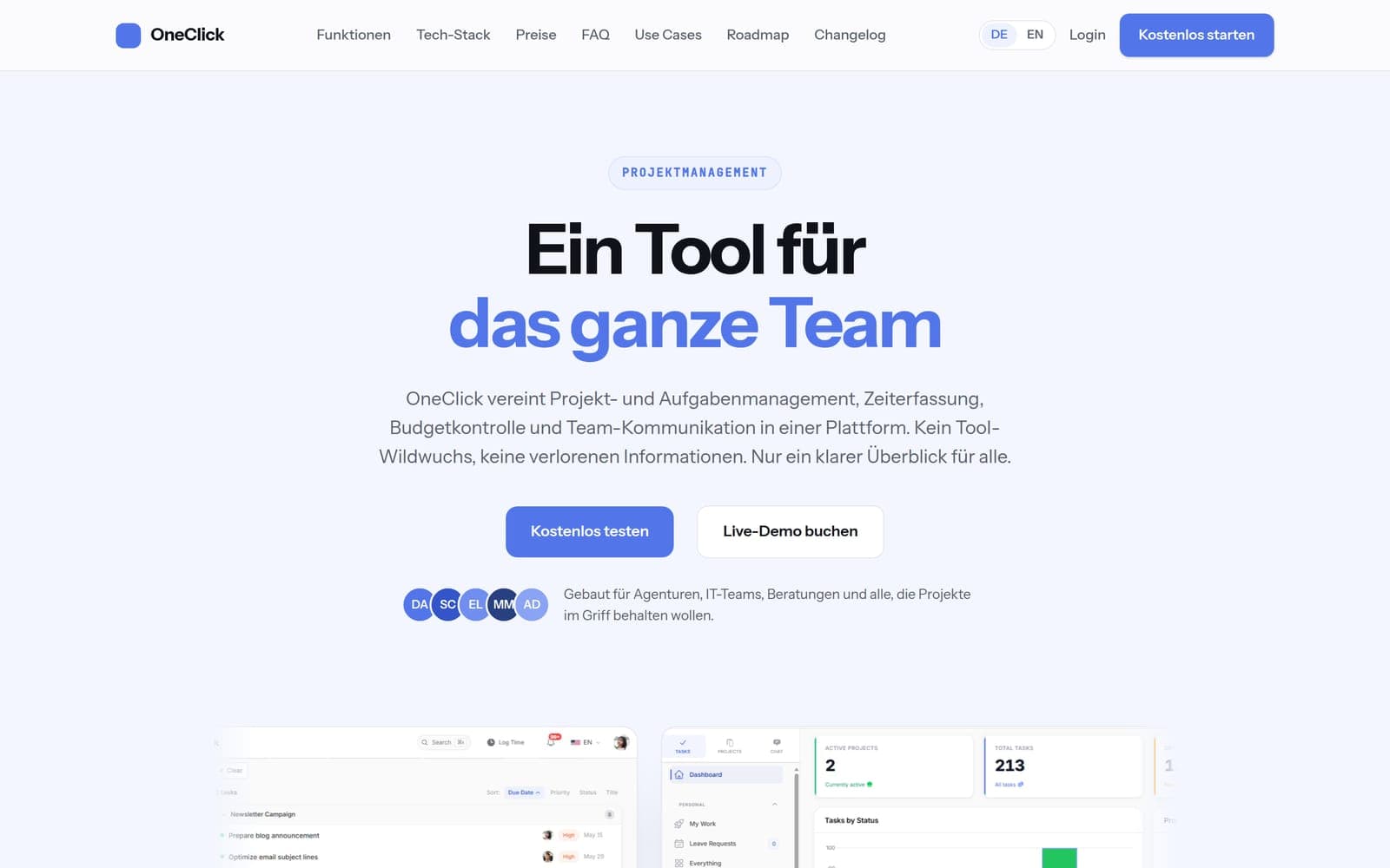 OneClick home page